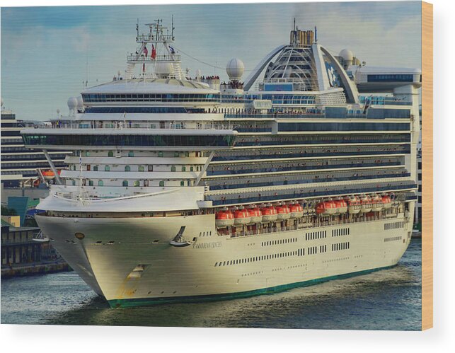 Cruise Ship; Travel; Water; Color; Skies; Lkandscape Wood Print featuring the photograph Caribbean Princess by AE Jones