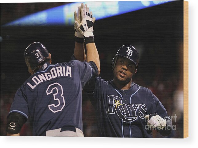 People Wood Print featuring the photograph Carl Crawford and Evan Longoria by Ronald Martinez