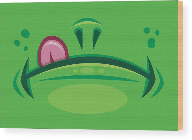 Frog Wood Print featuring the digital art Cartoon Frog Mouth with Tongue by John Schwegel