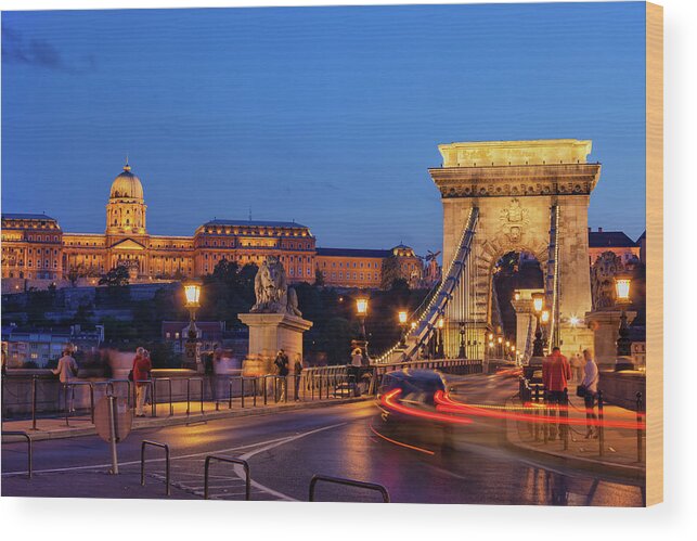 Budapest Wood Print featuring the photograph Castle And Chain Bridge in Budapest at Night by Artur Bogacki