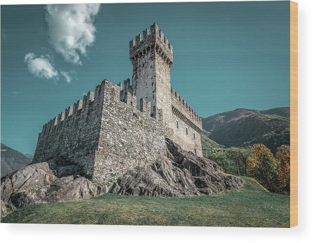 Built Structure Wood Print featuring the photograph Castle in Bellinzona, Switzerland by Benoit Bruchez