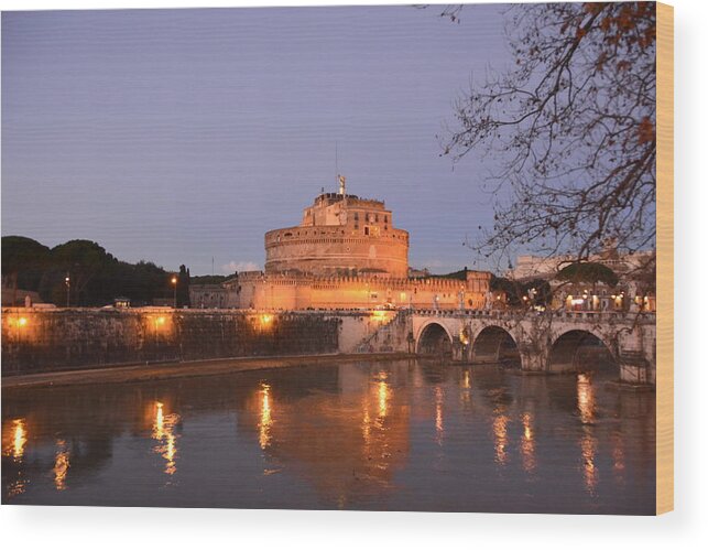 Castle Sant' Angelo Castle Of The Angels Wood Print featuring the photograph Castle Sant' Angelo, Roma at Night by Regina Muscarella