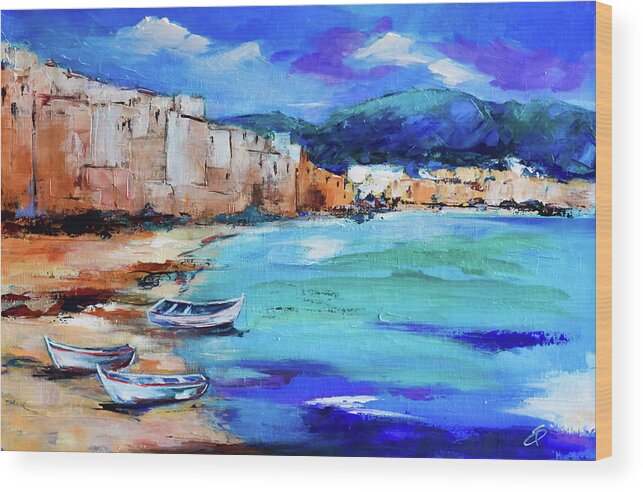 Cefalu Wood Print featuring the painting Cefalu Seaside - Sicily by Elise Palmigiani