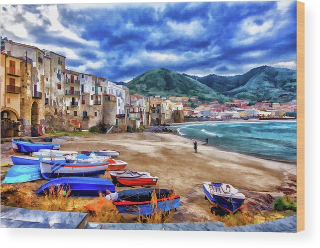 Italy Wood Print featuring the photograph Cefalu Waterfront by Monroe Payne