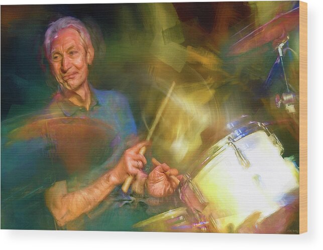 Charlie Watts Wood Print featuring the mixed media Charlie Watts Drummer by Mal Bray