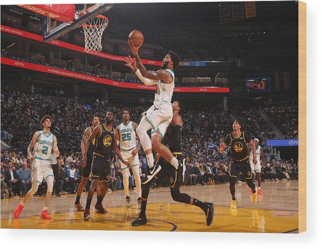 Miles Bridges Wood Print featuring the photograph Charlotte Hornets v Golden State Warriors by Jed Jacobsohn