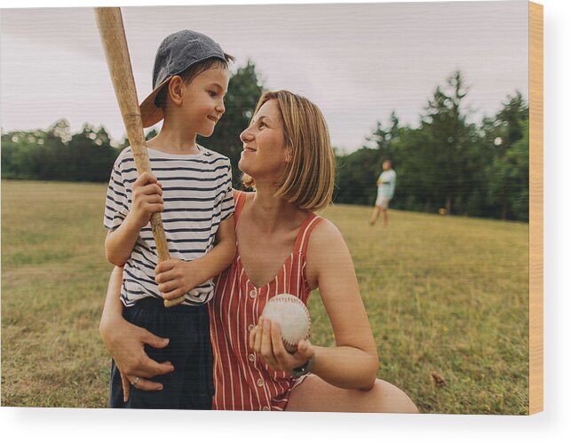 Softball Wood Print featuring the photograph Cheering for my little player by AleksandarNakic