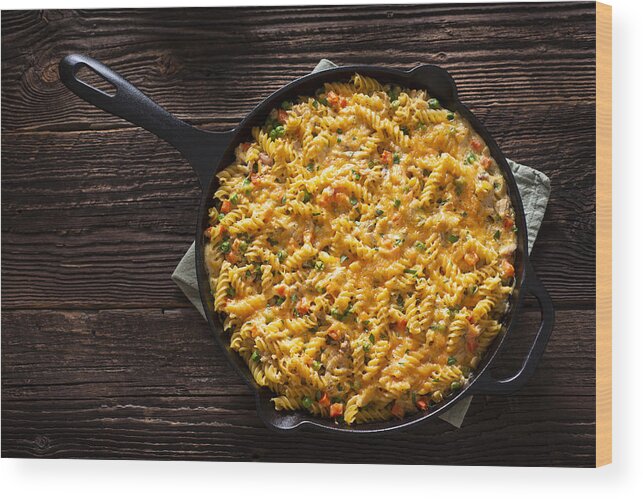 Chicken Meat Wood Print featuring the photograph Cheesy Pasta Skillet by Rudisill