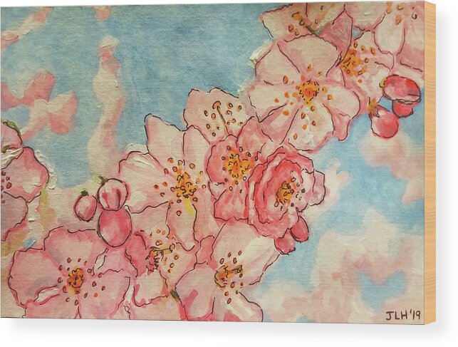 Cherry Blossoms Wood Print featuring the painting Cherry Blossoms by Jean Haynes