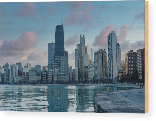 Chicago Wood Print featuring the digital art Chicago Lakefront Dusk by Todd Bannor