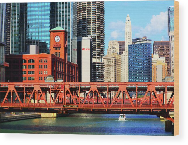 Chicago Skyline Wood Print featuring the photograph Chicago Skyline River Bridge by Patrick Malon