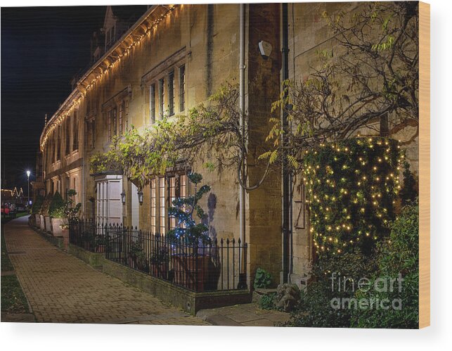 Chipping Campden Wood Print featuring the photograph Chipping Campden Town Houses on a Christmas Night by Tim Gainey