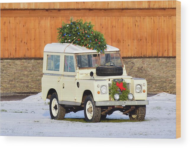 Land Rover Wood Print featuring the photograph Christmas Land Rover by Nicole Lloyd