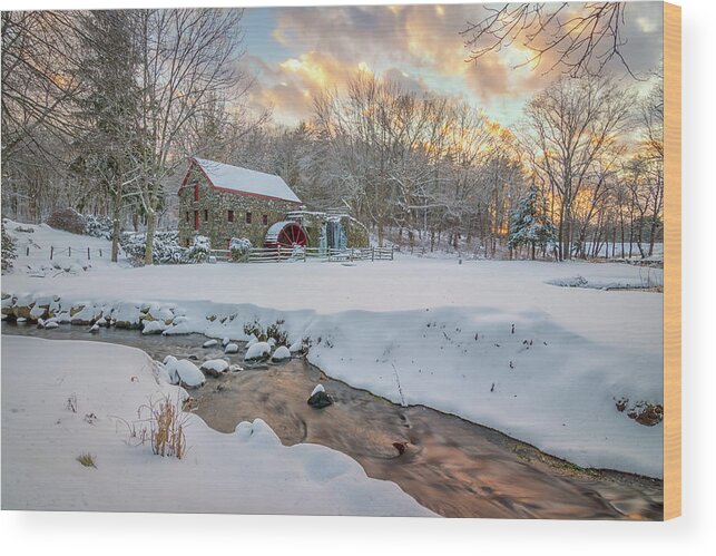 Grist Mill Wood Print featuring the photograph Christmas Snow at the Grist Mill by Kristen Wilkinson