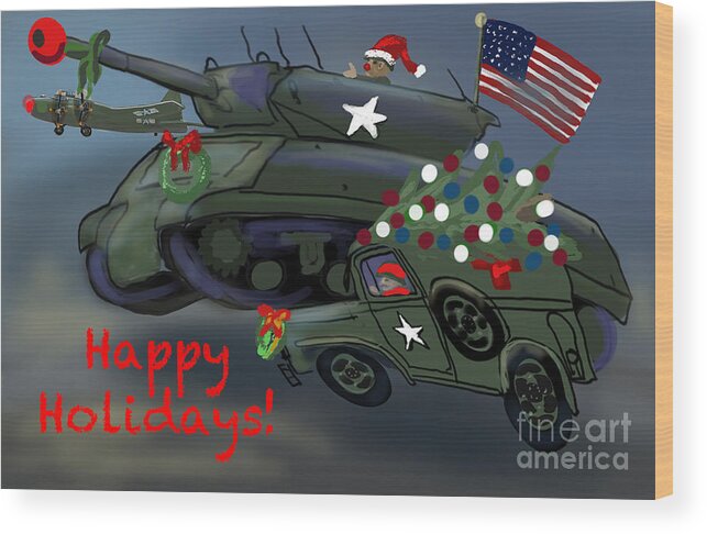 Military Wood Print featuring the digital art Christmas Tank Race by Doug Gist