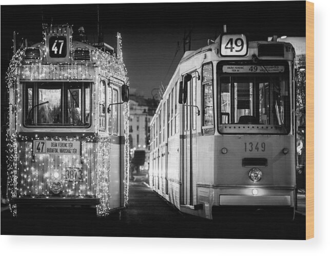 Tram Wood Print featuring the photograph Christmas Tram in Budapest by Tito Slack