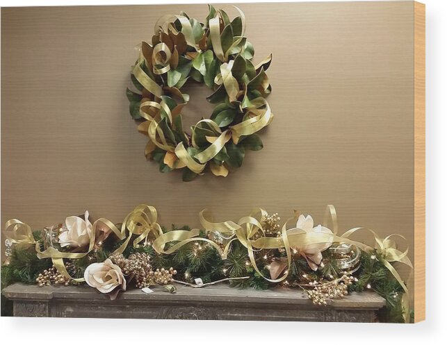 Wreath Wood Print featuring the photograph Christmas Wreath and Swag by Nancy Ayanna Wyatt