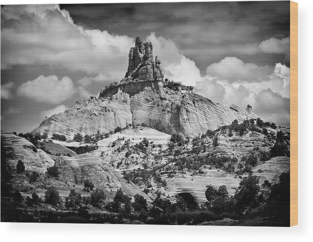 Church Wood Print featuring the photograph Church Rock Black And White by Robert Woodward