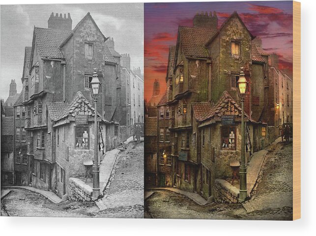 England Wood Print featuring the photograph City - Bristol, England - A Steep, Steep Street 1866 - Side by Side by Mike Savad