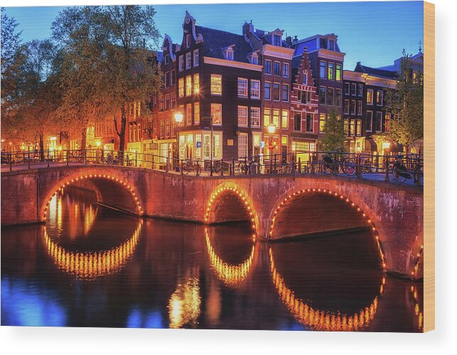 Amsterdam Wood Print featuring the photograph City of Amsterdam by Night by Artur Bogacki
