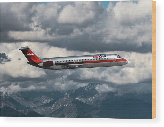 Us Air Wood Print featuring the mixed media Classic USAir DC-9 by Erik Simonsen