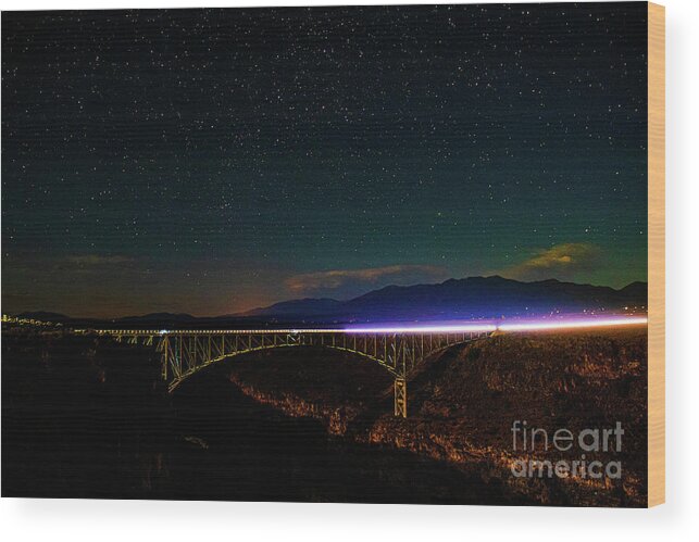 Taos Wood Print featuring the photograph Clear Starry Night at the Gorge Bridge by Elijah Rael