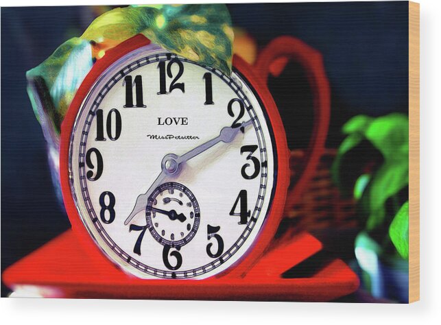 Art Wood Print featuring the digital art Clock in the Garden Painting by Miss Pet Sitter