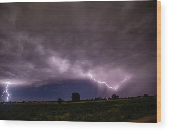 Nebraskasc Wood Print featuring the photograph Cloud to Ground Lightning 038 by Dale Kaminski