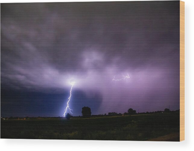 Nebraskasc Wood Print featuring the photograph Cloud to Ground Lightning 046 by Dale Kaminski