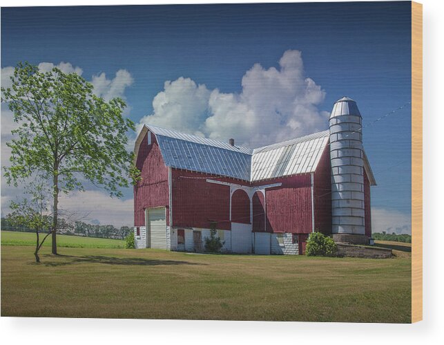Art Wood Print featuring the photograph Cloudy Blue Sky with Red Barn in West Michigan by Randall Nyhof