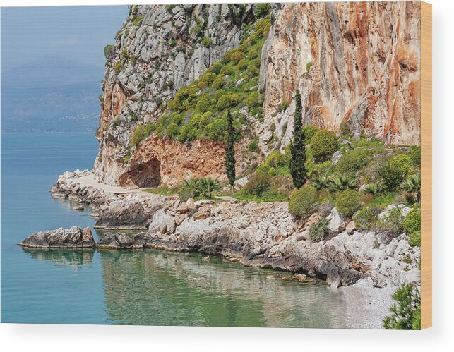 Peloponnese Wood Print featuring the photograph Coastline of Greece by Shirley Mitchell