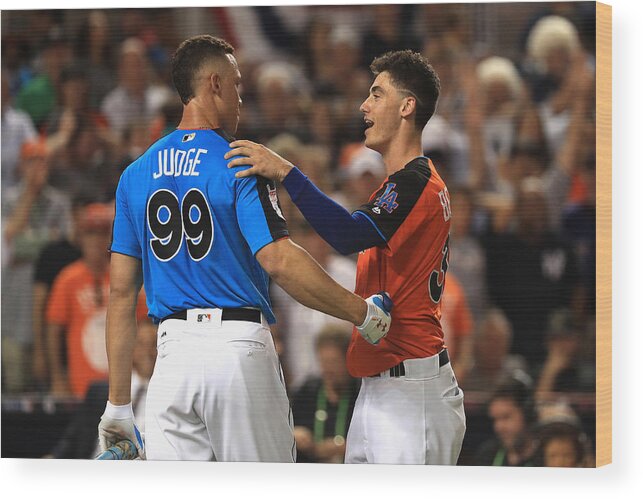 Three Quarter Length Wood Print featuring the photograph Cody Bellinger and Aaron Judge by Mike Ehrmann