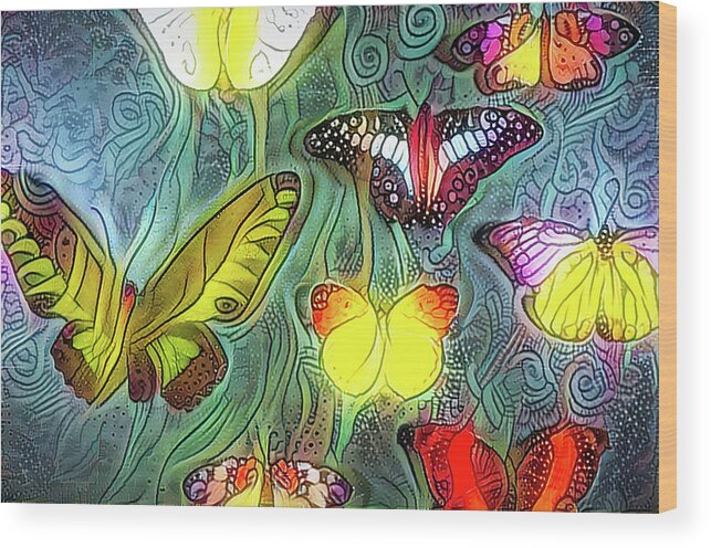 Colorful Butterflies Wood Print featuring the digital art Colorful Butterflies glowing by Cathy Anderson