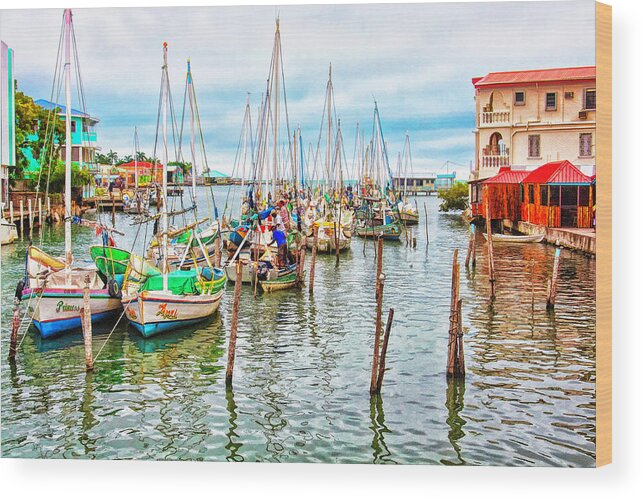 Belize Wood Print featuring the photograph Colors of Belize - Digital paint by Tatiana Travelways