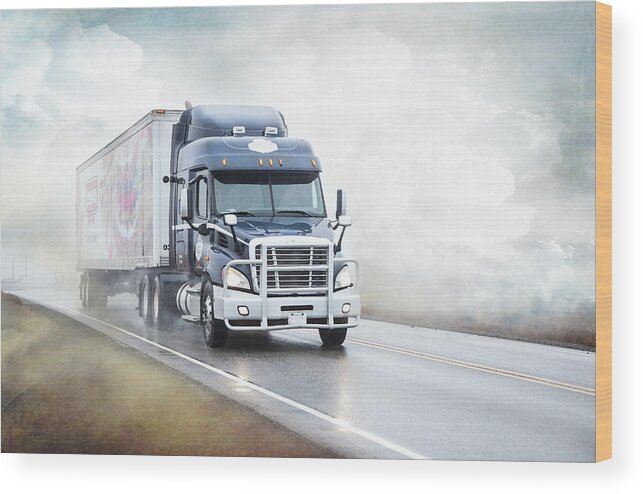 Trucks Wood Print featuring the photograph Coming Out Of The Fog by Theresa Tahara