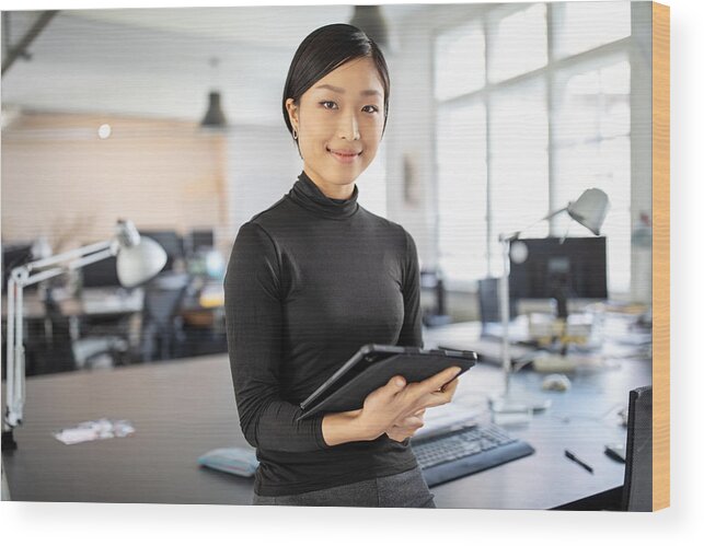 New Business Wood Print featuring the photograph Confident asian businesswoman in office by Alvarez