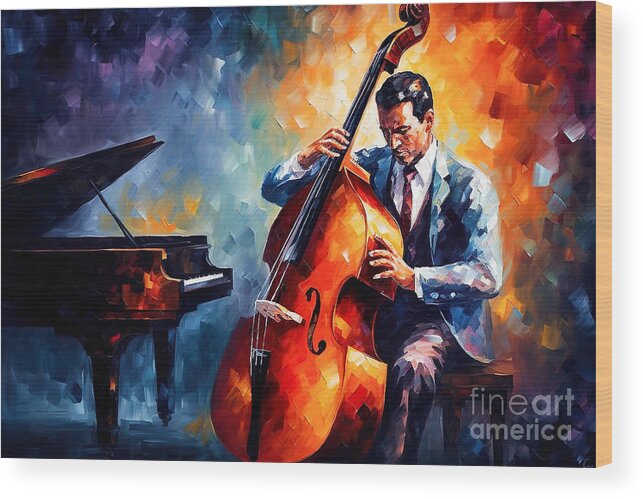Contrabass Wood Print featuring the painting Contrabass Player Painting by Mark Ashkenazi