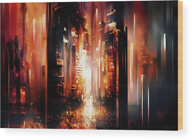 Copper Wood Print featuring the digital art Copper Cyberpunk Teleport by Caito Junqueira