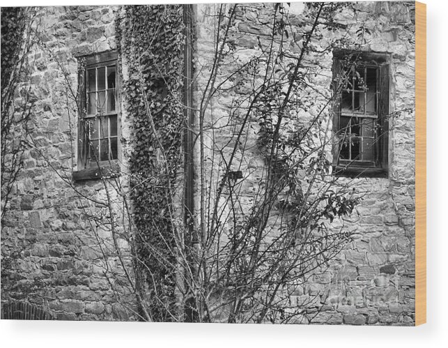 Mill Wood Print featuring the photograph Corner Of The Old Mill Black And White by Adam Jewell