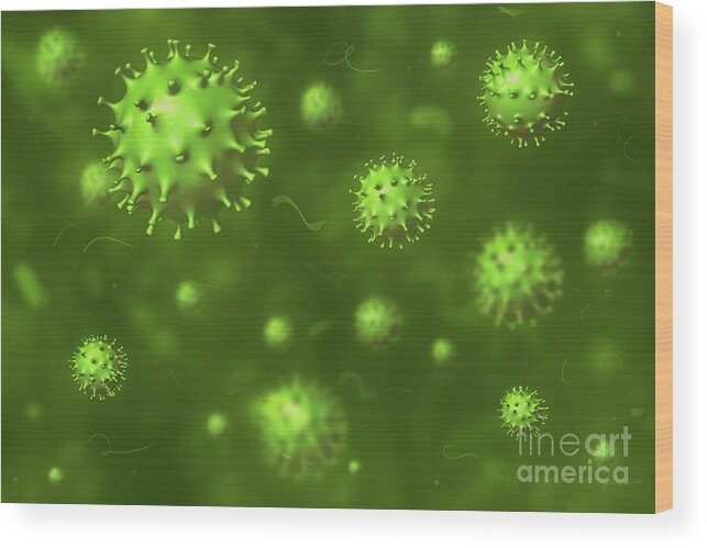 Coronavirus Wood Print featuring the photograph Coronavirus green background by Benny Marty