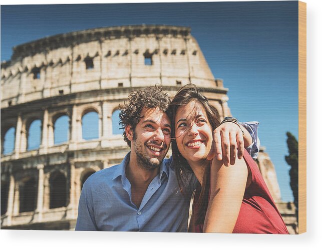 Young Men Wood Print featuring the photograph Couple Of Tourist In Rome Enjoy The Vacation by Franckreporter
