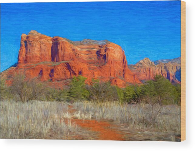 Courthouse Butte Wood Print featuring the photograph Courthouse Butte Painterly by Lorraine Baum