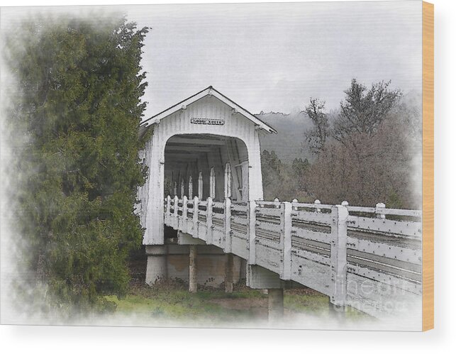Covered-bridge Wood Print featuring the digital art Covered Bridge Entrance by Kirt Tisdale