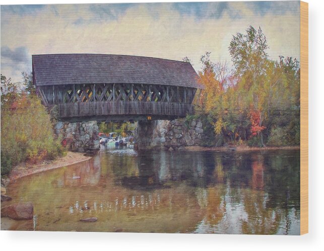 Ashland New Hampshire Wood Print featuring the photograph Covered Bridge over Squam River by Jeff Folger