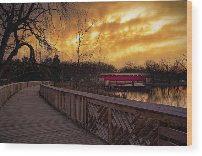 Covered Wood Print featuring the photograph Covered Bridge Park Under Brooding Skies by Jason Fink