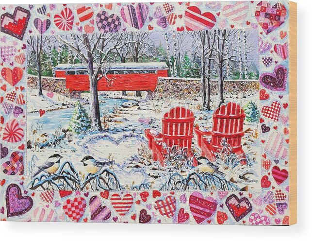 Valentines Wood Print featuring the painting Covered Bridge Valentines by Diane Phalen