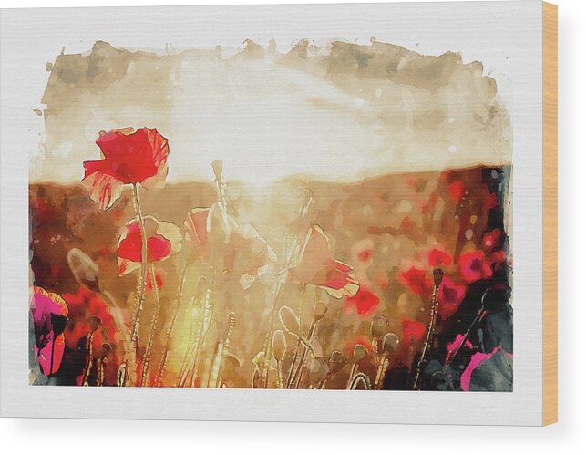 Poppy Sunset Wood Print featuring the digital art Crimson Fields by Airpower Art