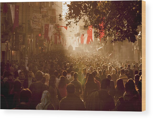 Istiklal Avenue Wood Print featuring the photograph Crowds of shoppers on Istiklal Avenue in the centre of Istanbul, Turkey by Kelvinjay