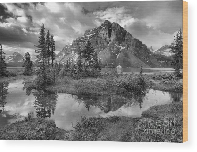 Bow Wood Print featuring the photograph Crowfoot Spring Reflections Black And White by Adam Jewell