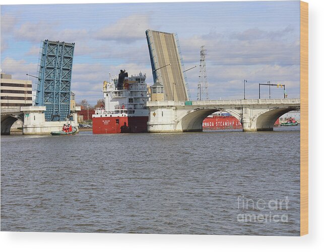 Canada Steamship Lines Wood Print featuring the photograph CSL Welland Passes Through Martin Luther King Bridge in Toledo Ohio 2771 by Jack Schultz